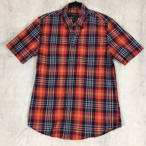Logan Hill Button Down Plaid Shirt Medium 100% Cotton Short Sleeve
